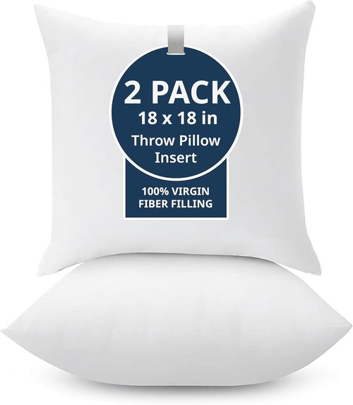 LANE LINEN Throw Pillow Inserts - Pack of 2 White, Down Alternative for Decorative Covers | 18 x 18 Inches