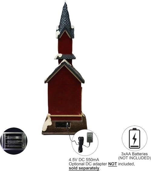Moments In Time Christmas Village Red Church - LED Lights & 8 Classic Songs | Hand-Painted 15.6” Holiday Decor