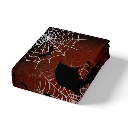 Castle Fairy Halloween Themed Bed Sheet Set Queen Size,Black Bat Gothic Animal Print Bedding Set for Children Adult,White Spider Web Retro Red Sheet Sets with Flat, Fitted Sheet, 2 Pillowcases