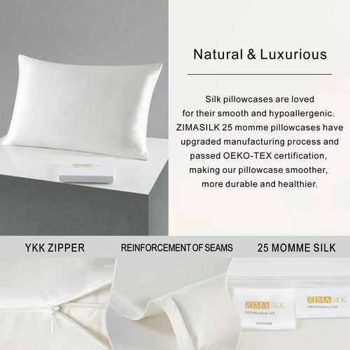 ZIMASILK 25 Momme 100% Pure Mulberry Silk Pillowcase for Hair and Skin Care, Highest Grade 6A Pillow Cases for Women, Long-Lasting Durablity, Gift for Women Men, 1Pc (Queen 20"x30", Ivory)