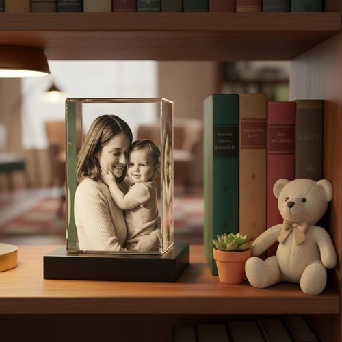 3D Crystal Photo | Personalized Laser Engraved Portrait - Custom Gift for Mom, Wife, or Her (Small)