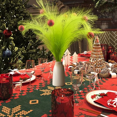 8Pcs Grinch Christmas Tree Topper Set with Red Glitter Balls