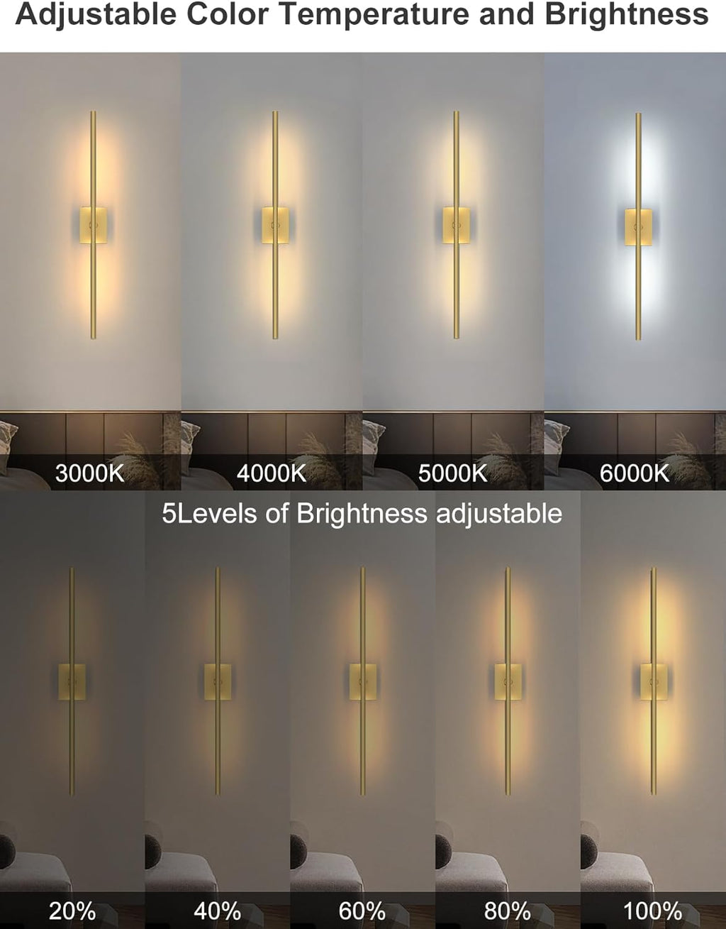 Skiennix Battery Operated Wall Sconces - 10000mAh Rechargeable LED Lights with Remote | 360° Rotation, 3000K-6000K