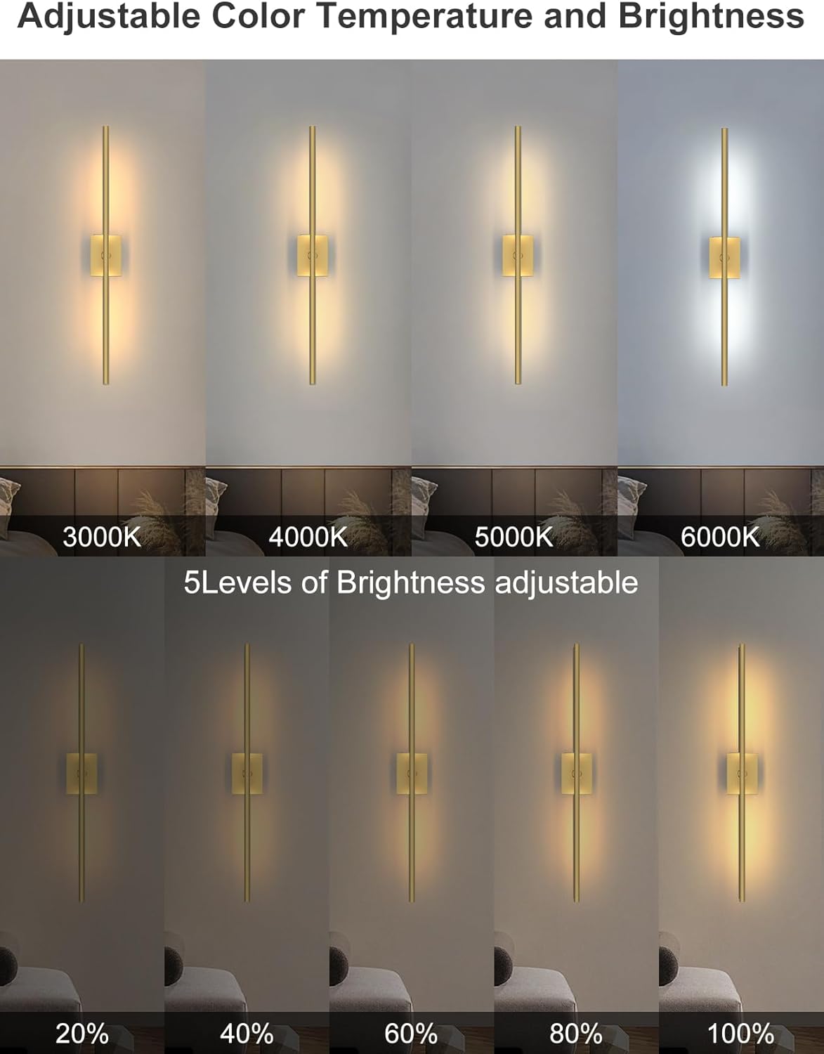 Skiennix Battery Operated Wall Sconces - 10000mAh Rechargeable LED Lights with Remote | 360° Rotation, 3000K-6000K