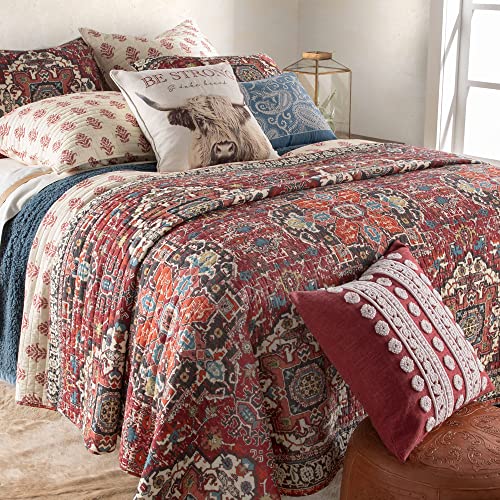 King Size Reversible Quilt - Southwest Medallion Pattern in Red & Gray