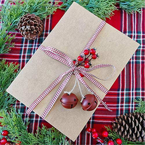 30 Pcs Christmas Rustic Burgundy Metal Jingle Bells with Star Cutouts for Holiday Decorations