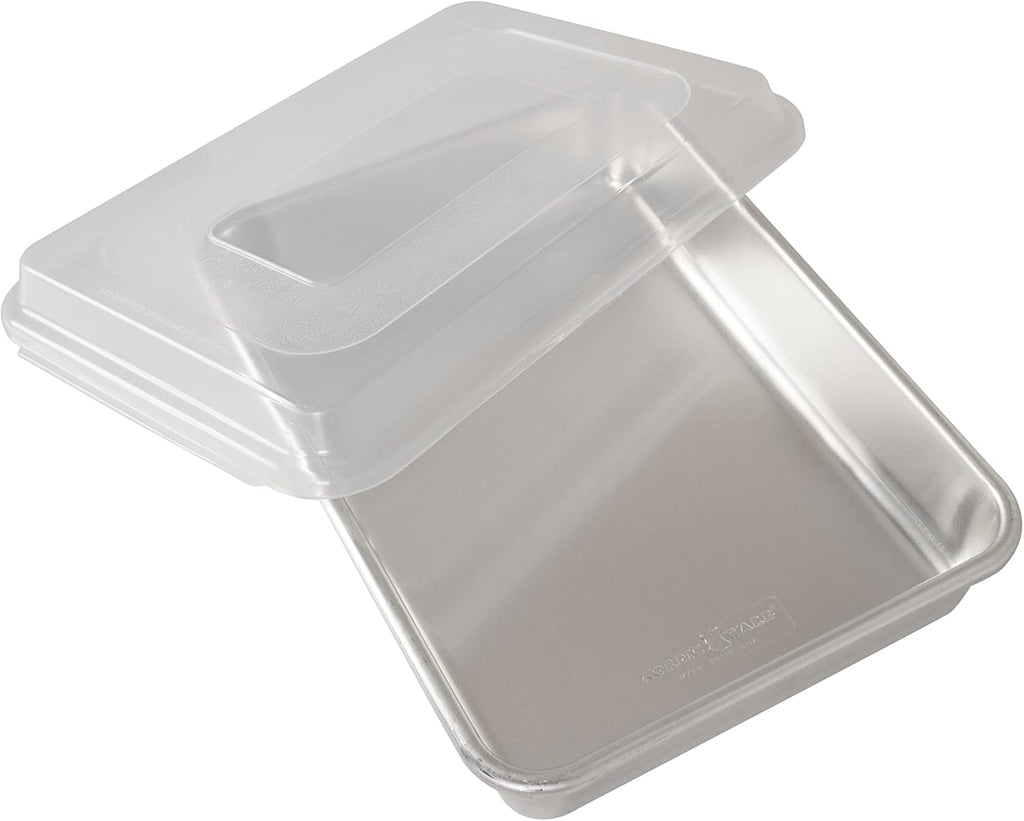 Nordic Ware Aluminum Cake Pan with Lid - Rectangular Baking Dish, 9 x 13 Inches, Silver Finish