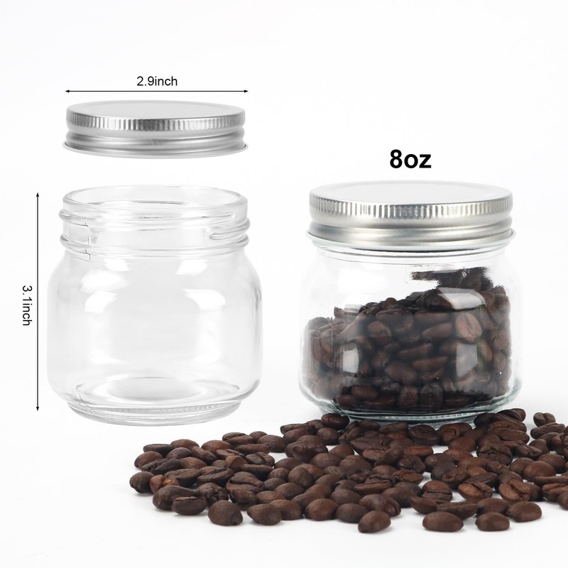 HOXHA 6 Pack Glass Regular Mouth Mason Jars, 8 oz Clear Glass Jars with Lids for Sealing, Canning Jars for Food Storage, Overnight Oats, Dry Food, Snacks, Candies, Jam, Honey