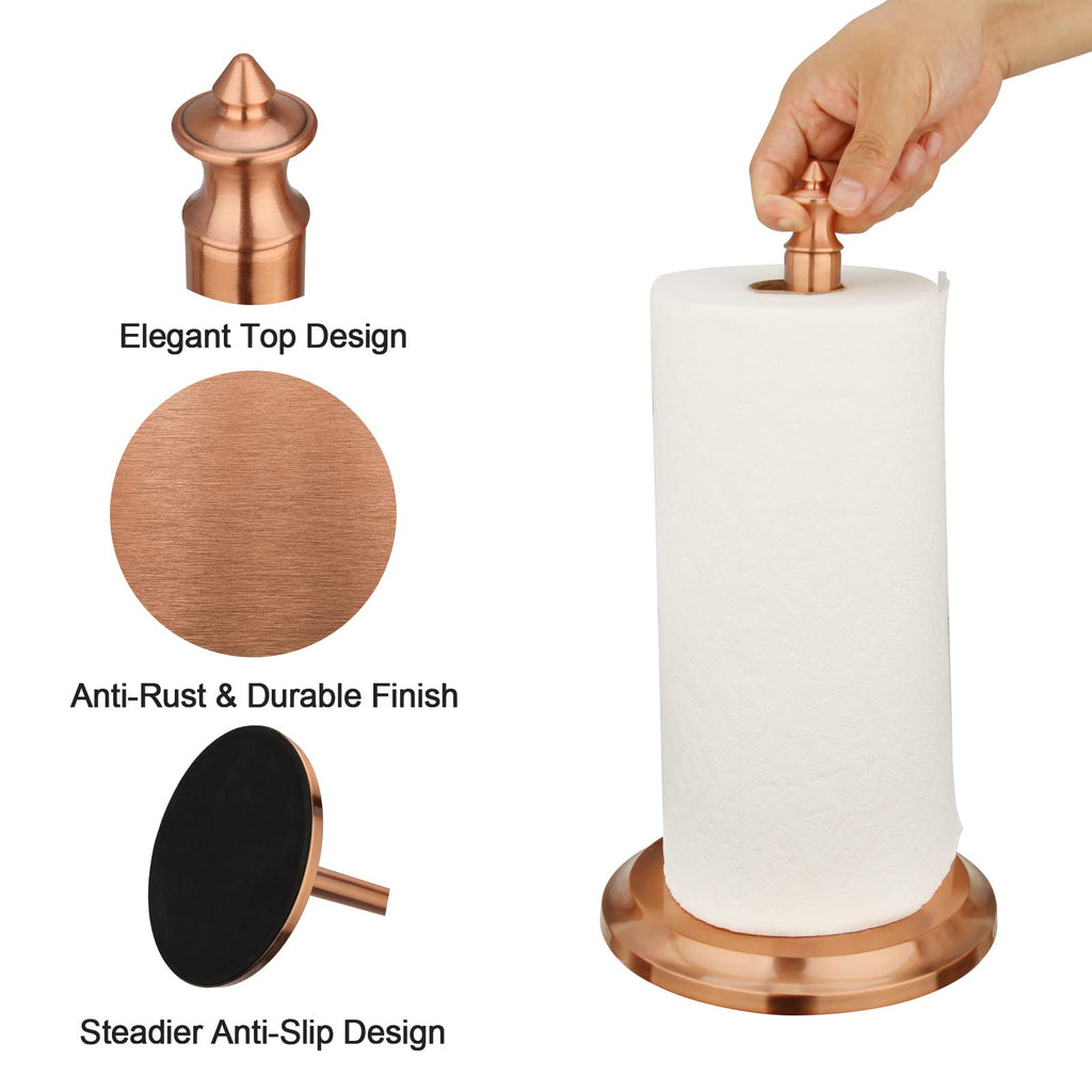 Akicon Paper Towel Holder Stand for Kitchen Countertop & Dining Room Table (Copper, Classical)