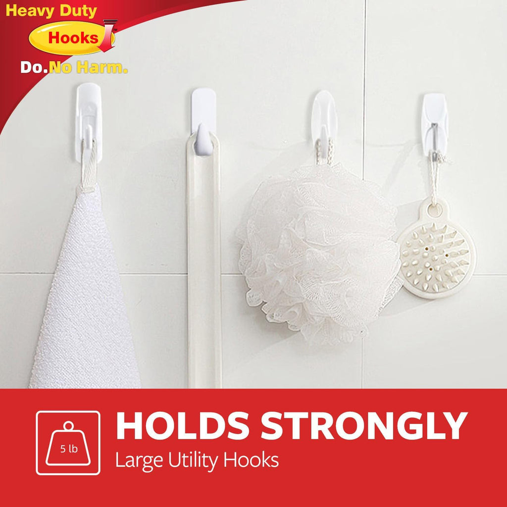 Skiennix Heavy Duty Wall Hooks - 10 Large Damage-Free Adhesive Hooks for Key Holder & Coat Hanging