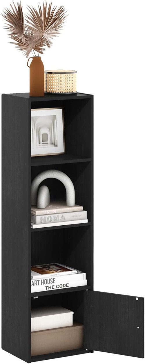 Furinno Luder Bookcase - Stylish 1-Door Storage Cabinet in Blackwood Finish