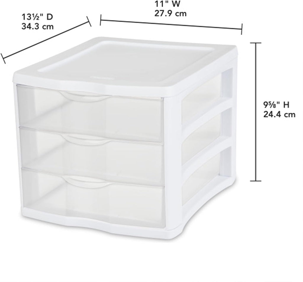 Sterilite ClearView 3-Drawer Stacking Storage Organizer System - Compact Design | 8 Pack