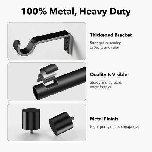 IFELS Heavy Duty Curtain Rods - Adjustable 66 to 120 Inch Black Drapery Rod for Farmhouse & Living Room