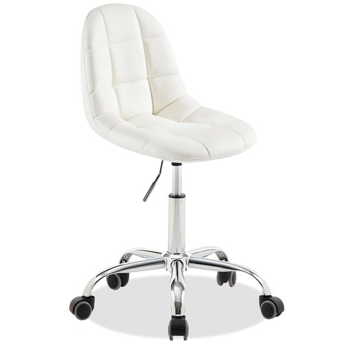 VECELO Armless Home Office Desk Chair, Height Adjustable, PU Leather 360 Degree Swivel with Wheels, Stylish Casual Vanity Seat for Study, Work, Makeup, Leisure, Weight up to 330 Lbs, White