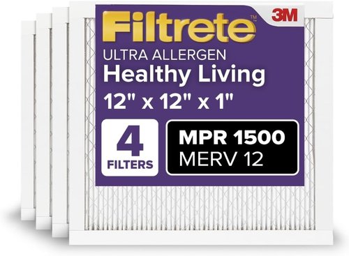 Filtrete 12x12x1 AC Furnace Air Filter - MERV 12, MPR 1500 | Certified Asthma & Allergy Friendly, 4-Pack