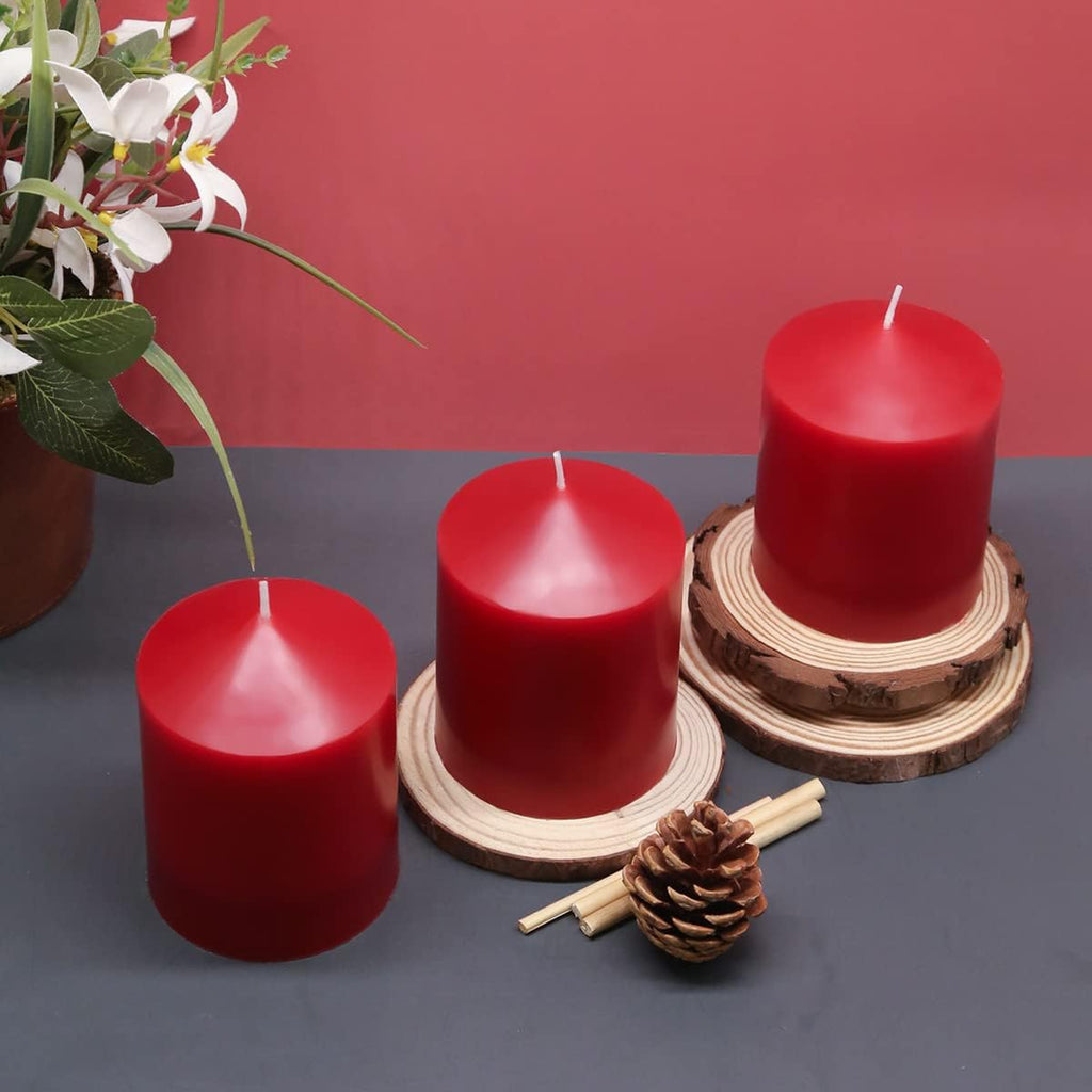 Regine Switzerland Red Pillar Candles - Unscented, Smokeless, Dripless | 3x4 Inch, 3-Pack for 45 Hours Burn