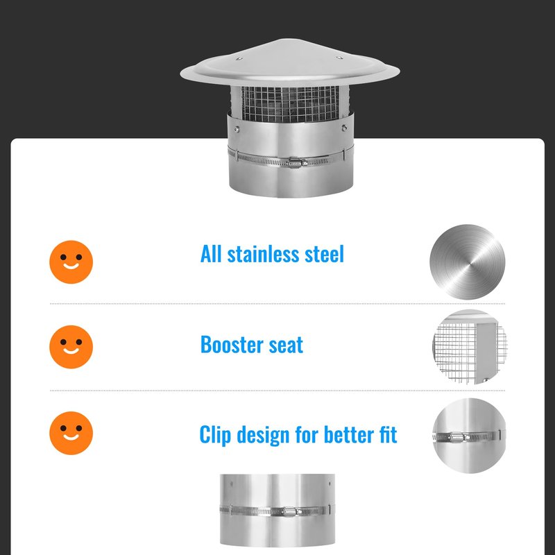 8 Inch Round Chimney Cap,Adjustable Roof Cap for Vents,Chimney Cap with Screen in Stainless Steel,Round Rain Cap for All-Round Chimney Protection,Round Roof Rain Chimney Cover,8 Inch Round Chimney Cap