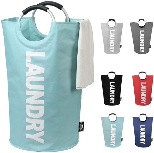 DOKEHOM Large Collapsible Laundry Basket - 82L Freestanding Clothes Hamper in Light Blue