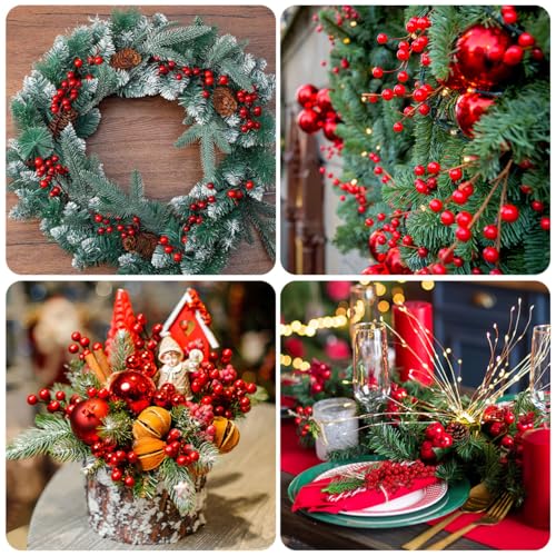 8pcs Artificial Red Berry Stems Christmas Berry Stems Waterproof Berry Branches for Christmas Tree Ornaments Crafts Holiday and Home Decoration (Red)