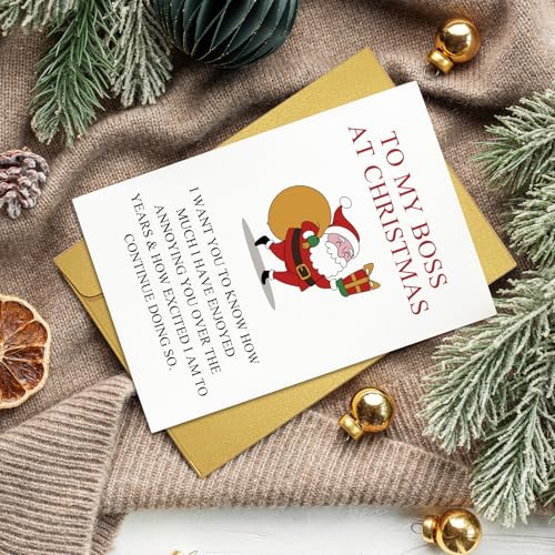 Qiliji Boss Christmas Card Bosses Funny Holiday Card with Inside Message - Boss Christmas Variation