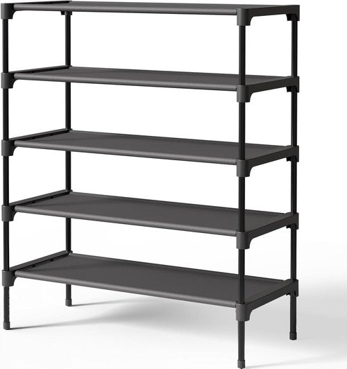 Kitsure Shoe Rack - Stackable Non-Woven Shoe Organizer for Closet & Entryway | 5-Tier, 27.5" Wide, Black