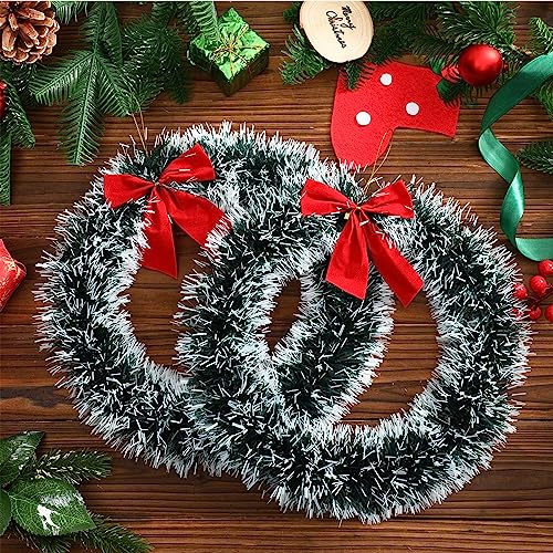 24 Pcs 12-Inch Christmas Wreaths with Red Bows - White Decorative Winter Decor (Variation: White)