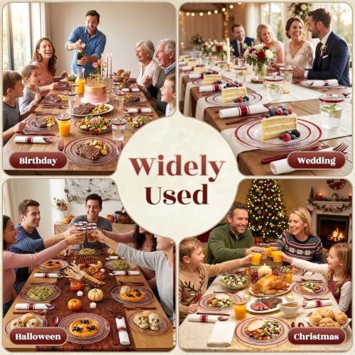 Cheerserve Red Plastic Dinnerware Set 175pcs for 25 Guests - Clear & Elegant