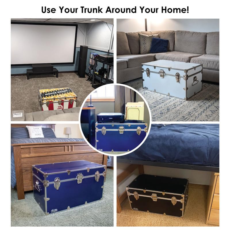 Large Steel Storage Trunk with Wheels - 32 x 18 x 16.5 Inch Footlocker