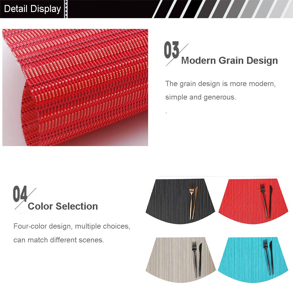 SvaTao Round Table Placemats Wedge Shaped Place Mat with Centerpiece Round Mat Table Mats Washable, Set of 7 Placemats for Dining Table(Red)