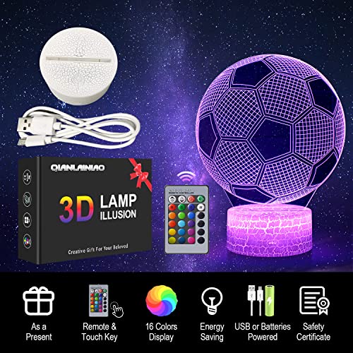 3D Soccer Ball LED Night Light, Remote Control Color Changing Lamp