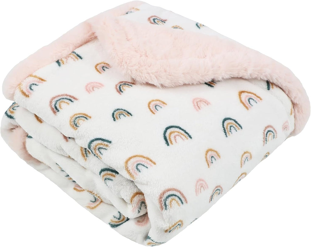 Rainbow Baby Blankets - Ultra Soft Cozy Fluffy Design with Rabbit Faux Fur Backing | 30x40 Inches