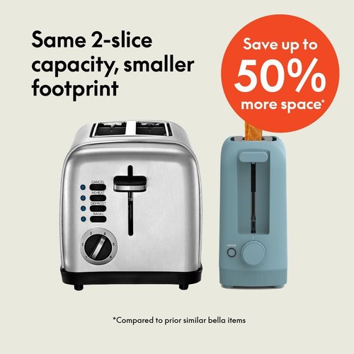 Bella 2 Slice Slim Toaster - 6 Shade Settings, Reheat & Cancel Buttons | 10” Long Slot, Anti-Jam, Auto Shutoff, 900 Watt, Surf