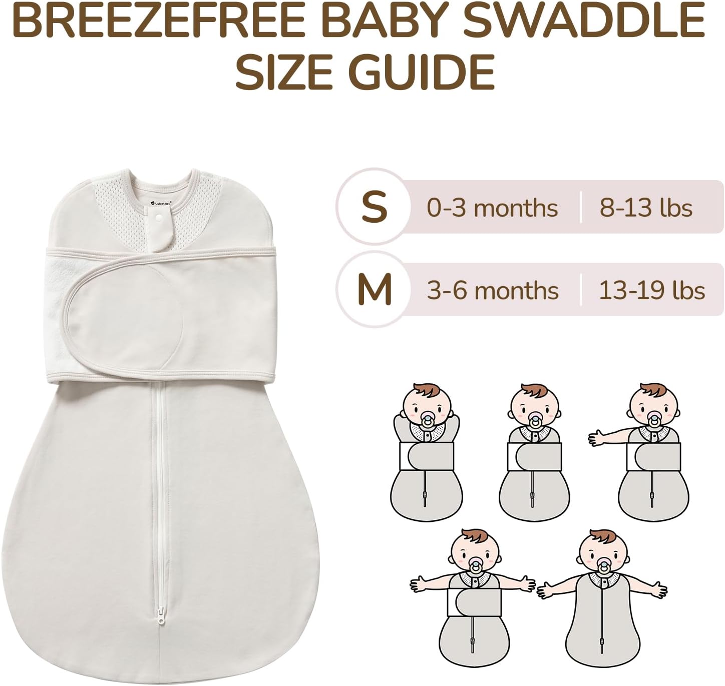 Skiennix Swaddle Sack | Safe Sleep Solution with Breathable Mesh Design | 100% Cotton for 3-6 Months, Grey