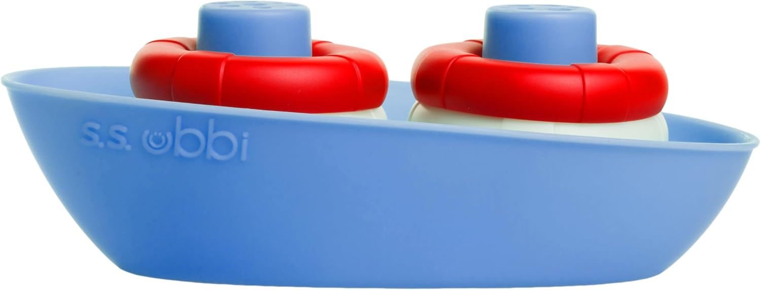 Ubbi Bath Toys - Fun Boat & 4 Buoys Set | Engaging Bath Time Play for Toddlers