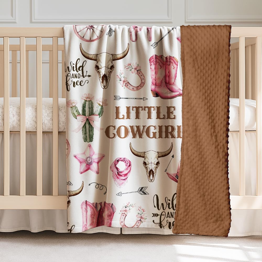 Skiennix Western Baby Blanket - Soft Cowgirl Minky Blanket for Nursery Decor | Lightweight & Warm