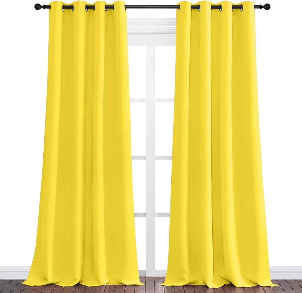 NICETOWN Bright Yellow Curtains - 90" Long Sound-Reducing Panels for Modern Rooms | 55" Wide, 2 Pieces