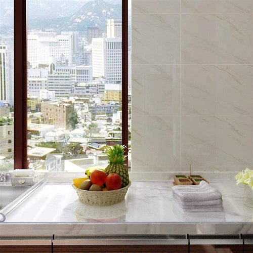 NECAUX Custom Multisize 1.5mm Thick Clear PVC Table Cover Protector - 30 x 96 Inch Water Resistant Rectangular Plastic Table Cover Vinyl Non-Slip Desk Pad for 8 Foot Coffee Table/Writing Desk