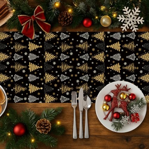 GPGHE Black and Gold Christmas Table Runner 13'' x 108'' Seasonal Dining Decor