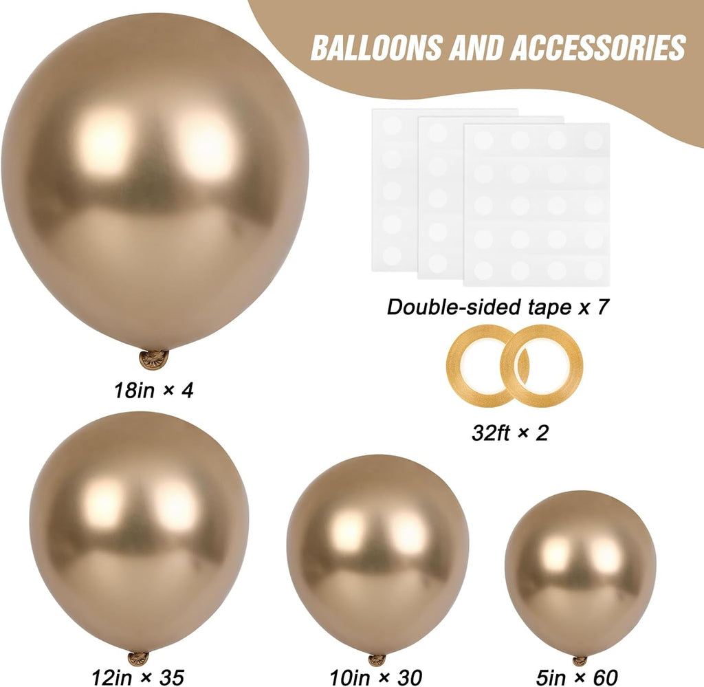 RUBFAC Chrome Gold Balloons - 129-Piece Latex Metallic Balloon Garland Kit for Weddings & Birthdays