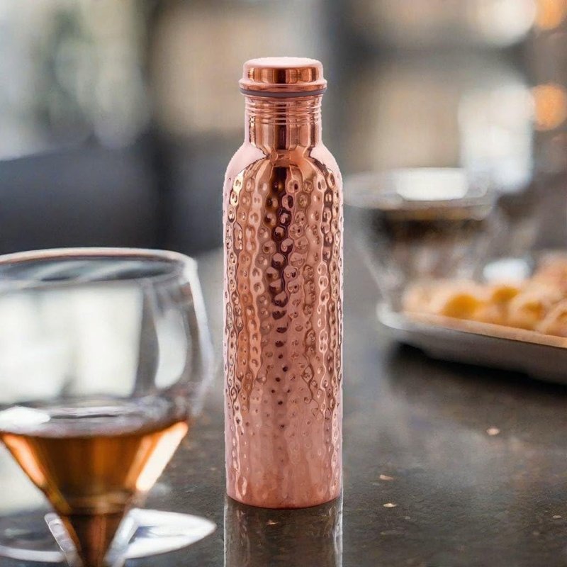 2activelife Hammered Design Pure Copper Water Bottle Seamless Leakproof Water Bottle For Home, Office, Hotel, Travelling and Gifting Drink More Water and Immediately Reap the Health - 33.81 Fl Oz