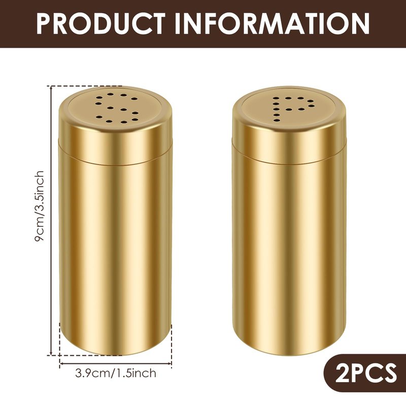 Stainless Steel Spice Shaker Jars 2Pcs Salt and Pepper Shakers Set Practical Salt Pepper Shaker for Home Barbecue Cooking (Gold)