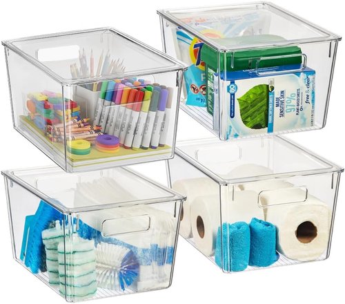 ClearSpace X-Large Plastic Storage Bins with Lids - Ideal for Kitchen Organization & Desk Storage
