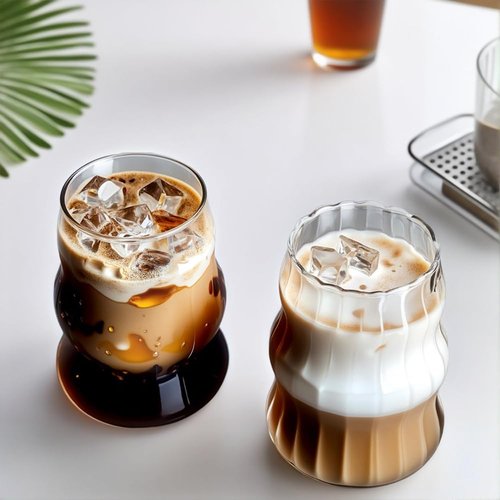 TANMESSO 2 Pcs Ribbed Glass Cups, 18oz Vintage Ripple Drinking Glasses Glassware for Iced Coffee, Juice, Milk, Cocktails, Water, Cold Beverages