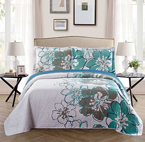 3-Piece Microfiber Bedspread Set Full/Queen - Floral Design