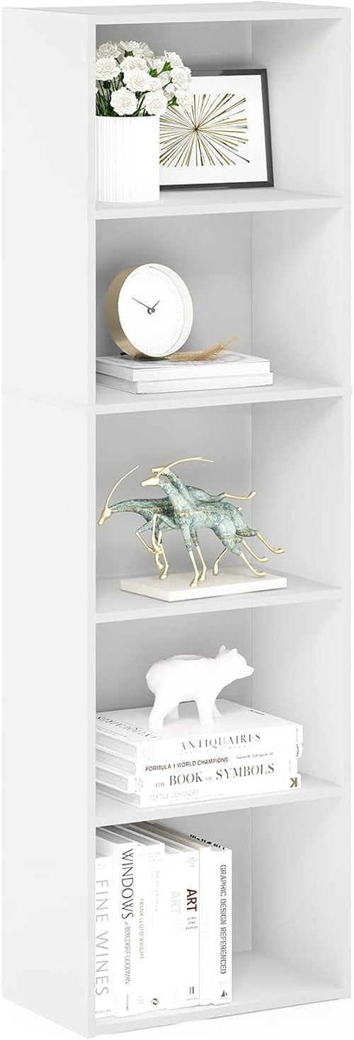 Furinno LUDER 5-Tier Bookshelf - Open Shelves for Easy Assembly | 9.4 x 15.8 x 52 Inches, White