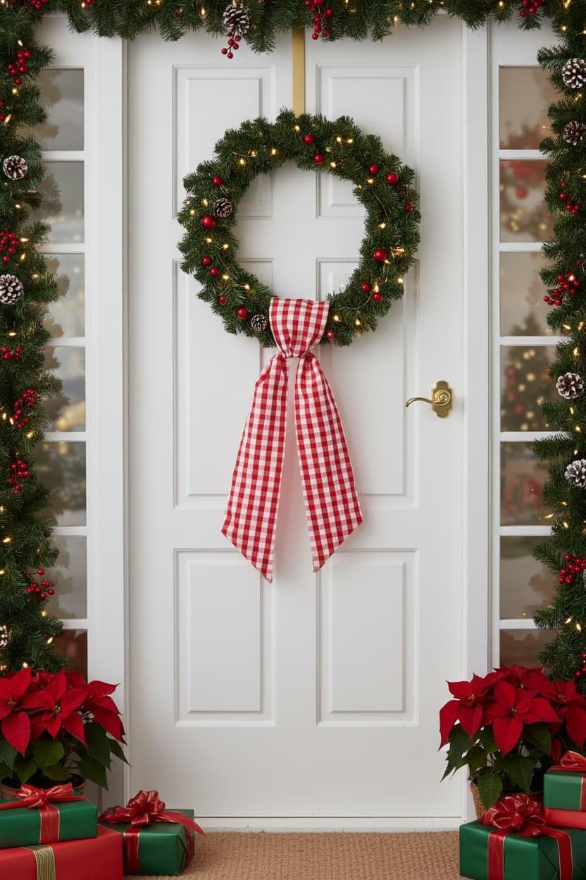 Regine Switzerland Red & White Plaid Wreath - Festive Front Door Decoration for Holidays & Events