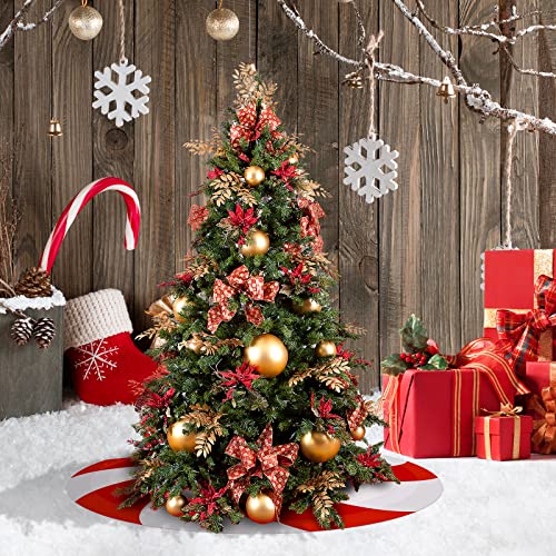 Candy-1 Reversible 24 Inch Christmas Tree Skirt - Red, Green & White Peppermint Design, Farmhouse Holiday Decor