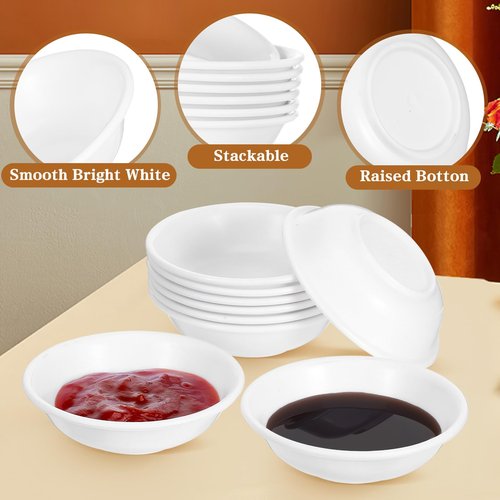 Angoily 20Pcs Unbreakable Dipping Sauce Bowls Plastic Round Soy Sauce Dish Appetizers Ramekin Set White Small Serving Bowls Condiment Side Dishes for Restaurant BBQ Party Dinner, Charcuterie