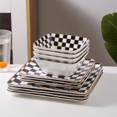 Porlien Checker Square Dinnerware Set for 4