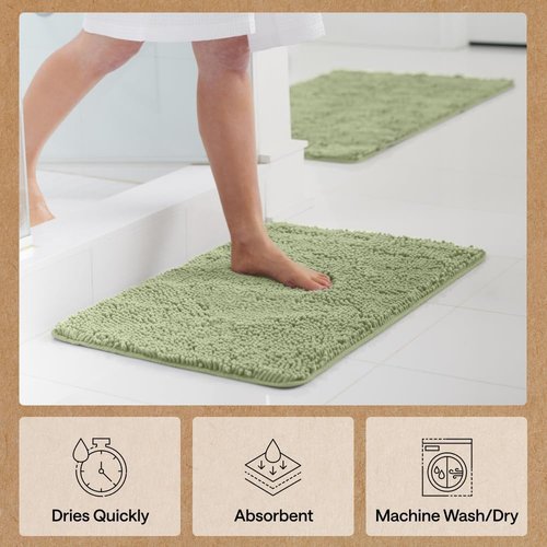 GORILLA GRIP Bath Rug Mat - Thick Soft Absorbent Chenille | Quick-Dry Microfiber, 24x17 Sage Green